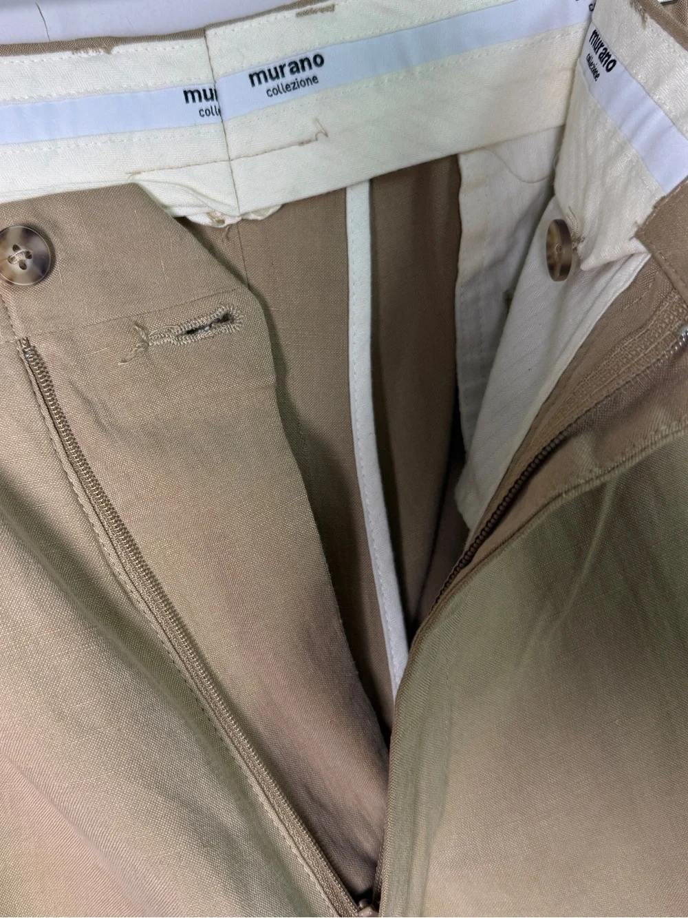 Murano Collezione Silk Linen Flat Front Trousers 38x34 Old Money Quiet Luxury